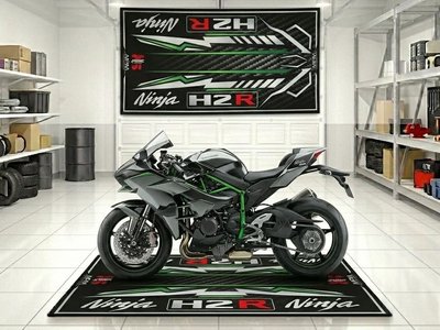 Ninja H2R Motorcycle Garage Pit Mat | Anti-Slip Oil Resistant Floor Mat | Jfernic Motoren