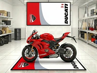 Ducati Panigale V4 Racing Garage Floor Mat | Premium Anti-Slip Superbike Pit Mat | Oil Resistant Motorcycle Carpet | Jfernic Motoren