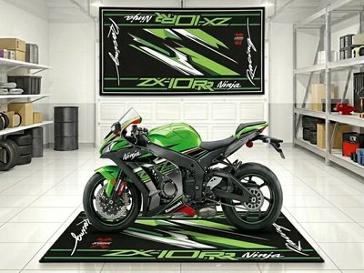 Ninja ZX10R Motorcycle Garage Pit Mat | Anti-Slip Oil Resistant Floor Mat | Jfernic Motoren